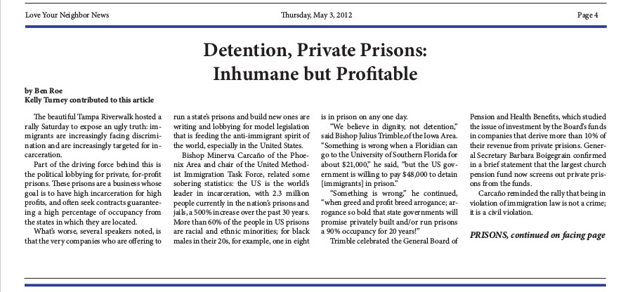Article from Love Your Neighbor News, 2012