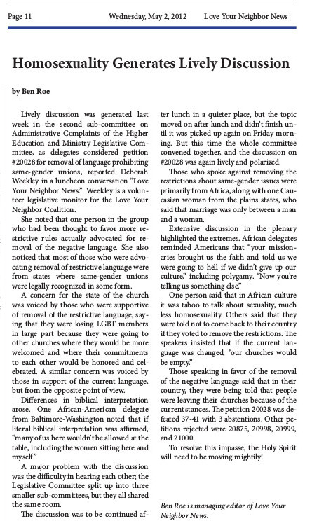 Article from Love Your Neighbor News 2012
